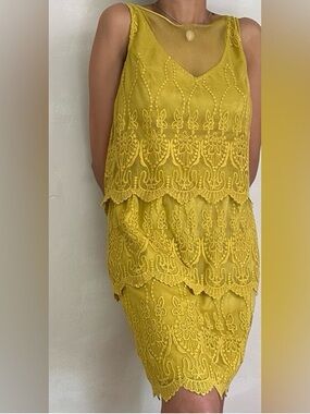 Yellow Lace Tiered Sleeveless Dress Love 21 size XS